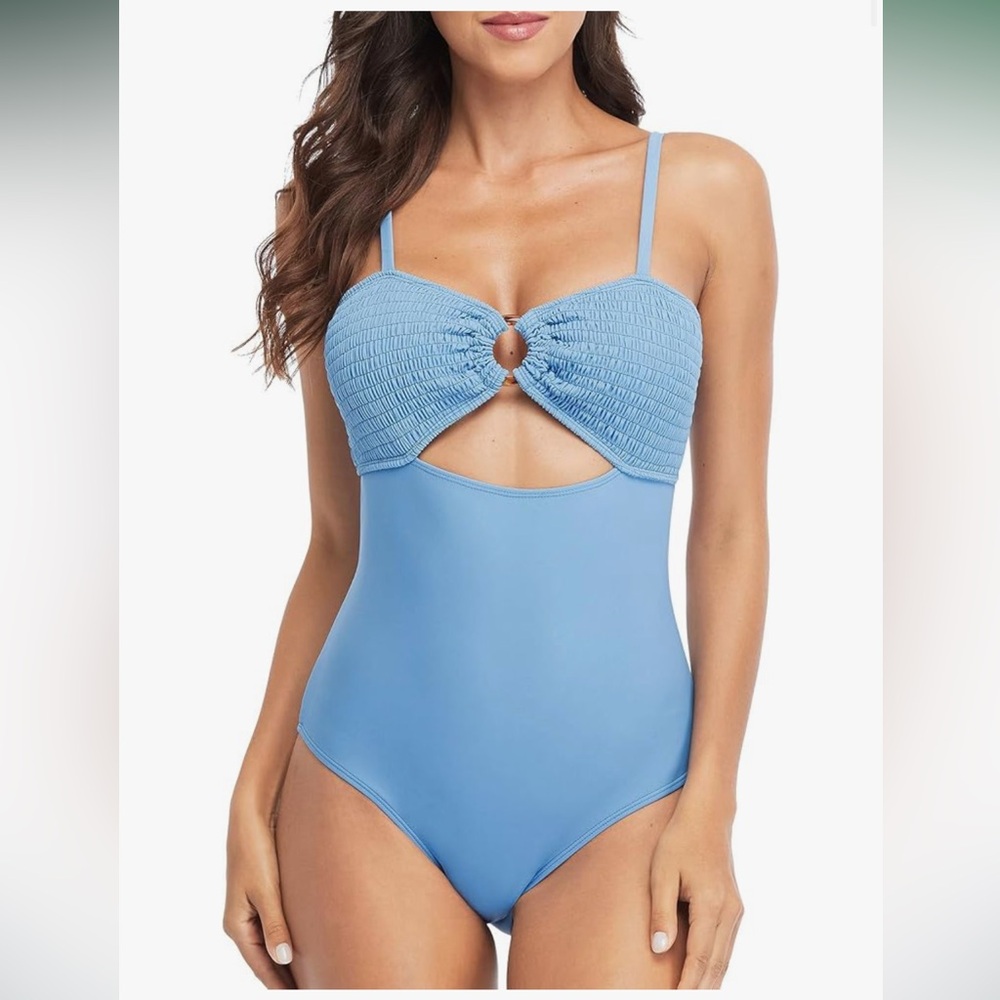 Women’s Smocked Blue One-Piece Swimsuit